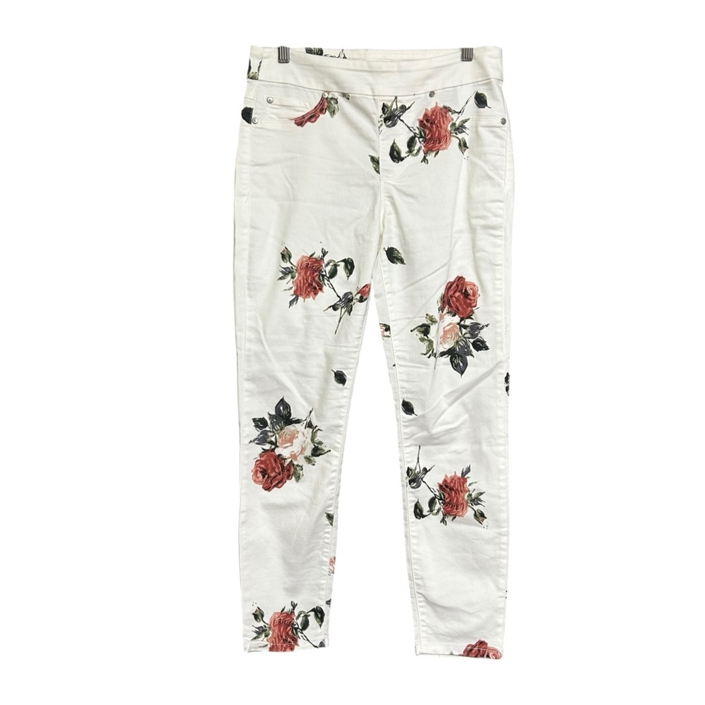 Tribal Jeans White Floral Rose Straight Leg Cotton Blend Pull On Pants Size 6
